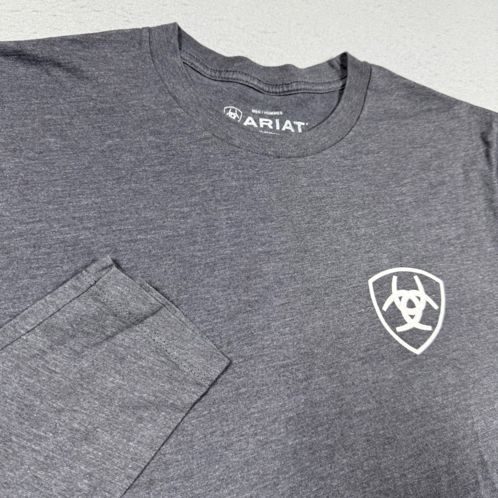Ariat Mens Long Sleeve Graphic T-Shirt Charcoal Gray Land of‎ the Free Small